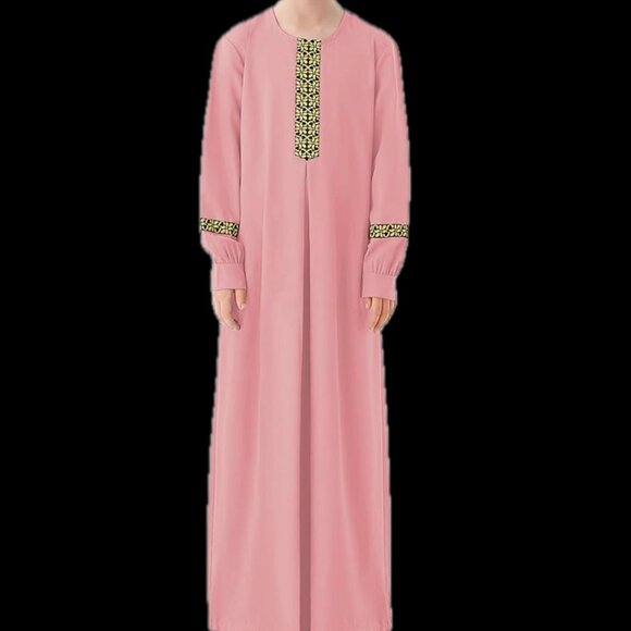 Abetteric Kids Girls Long Sleeve Abaya Dress Muslim Islamic Kaftan Printed Maxi - Picture 14 of 14